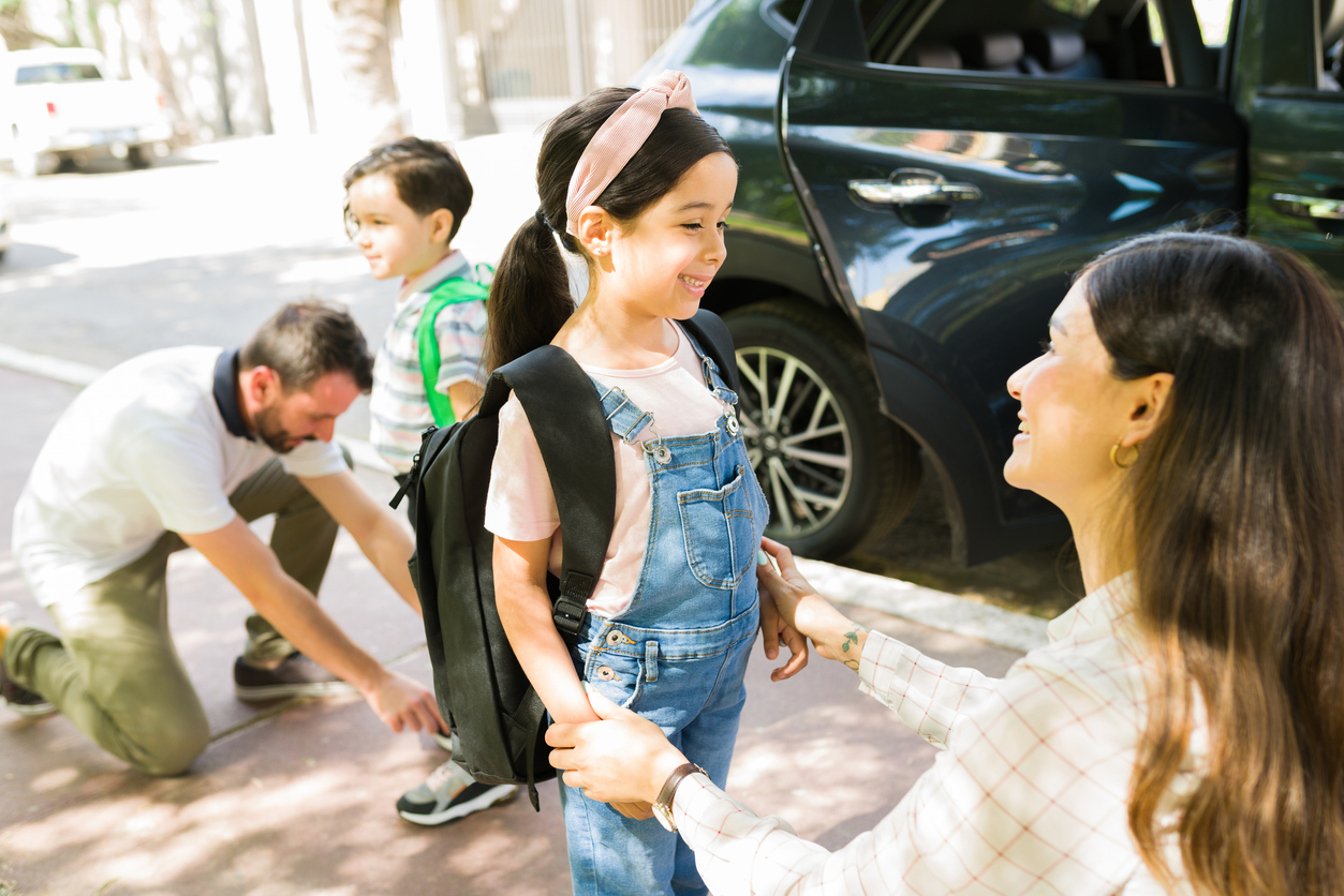 Family getting ready to leave the house